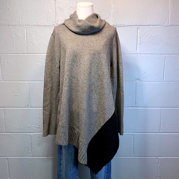 Eileen Fisher Sweaters - Eileen Fisher Yak Merino Wool Cowl Neck Asymmetrical Sweater Grey Black Large